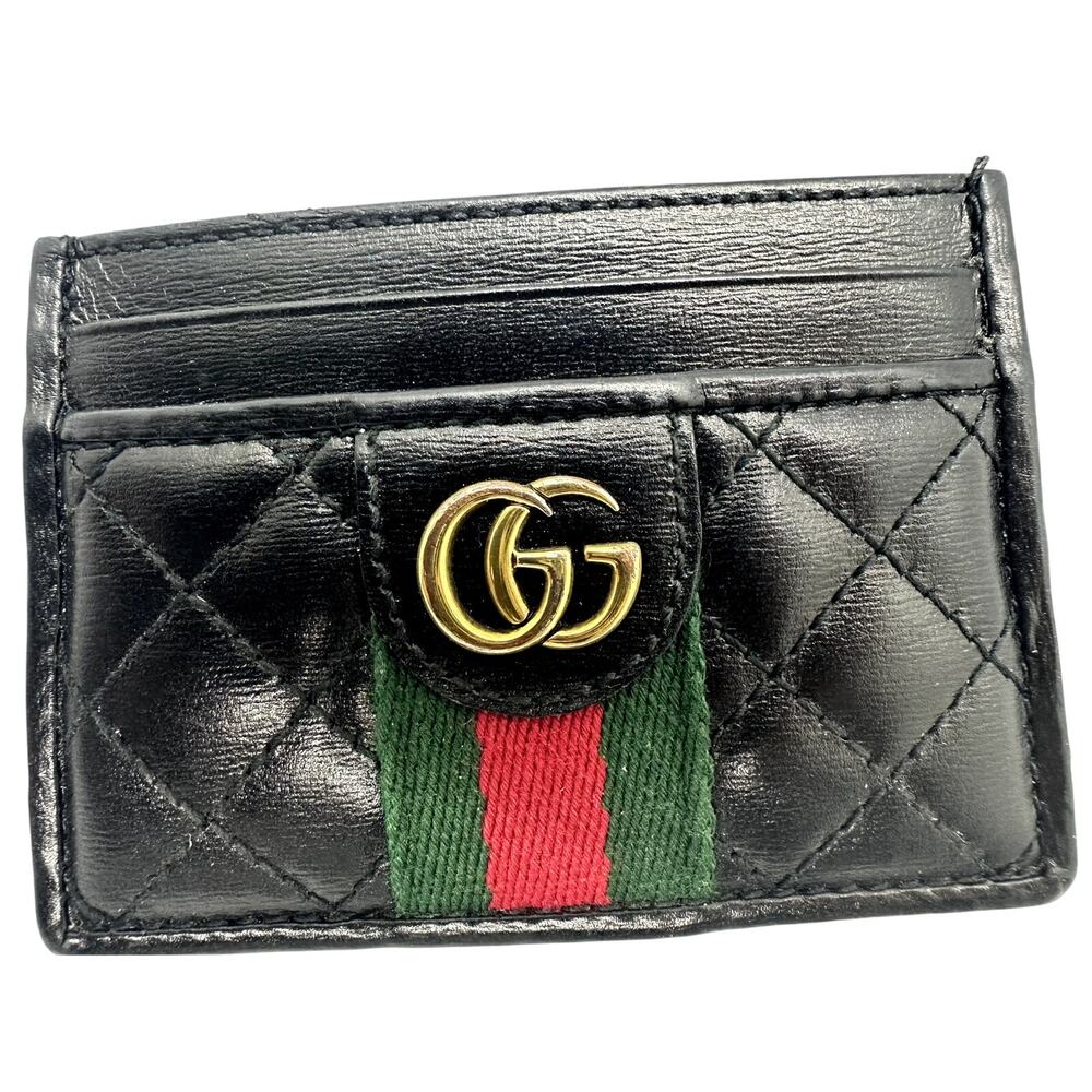 Gucci RARE Black Quilted Leather GG Marmont Card Holder w/ Cert. of Auth, No Box